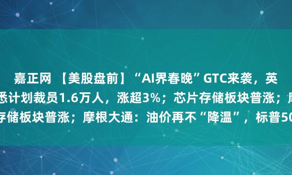 嘉正网 【美股盘前】“AI界春晚”GTC来袭，英伟达涨近1%；Meta据悉计划裁员1.6万人，涨超3%；芯片存储板块普涨；摩根大通：油价再不“降温”，标普500或大跌15%